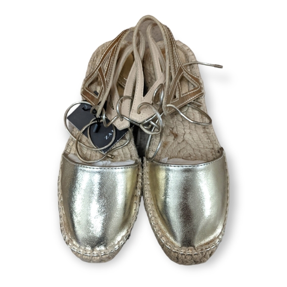 ZARA Basic Collection Gold Lace Up Espadrille, 6.5 - Picture 8 of 9